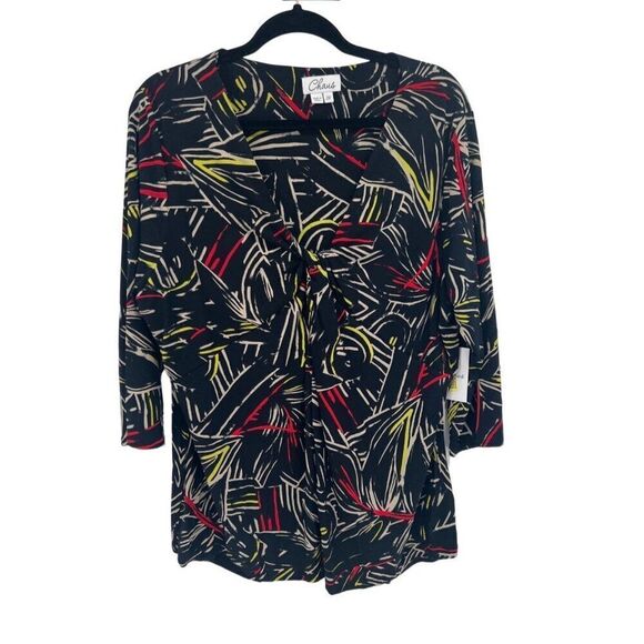 Chaus Womens 2X Abstract Patterned Top With Knot Front 3/4 Sleeves NOS - Picture 1 of 9